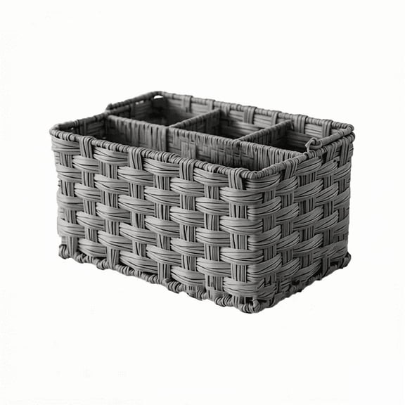 4 Compartment Utensil Caddy With Handle Silverware Organizer Divided Wicker Cutlery Holder For Kitchen Counter Picnic Bbq Coffee Station Storage(Grey-23Cm)