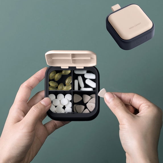 4-Compartment Vitamin Organizer Box, Sealed & Moisture-Proof Pill Case – Portable Daily Vitamin Dispenser for Work Travel Outdoor Use, Compact Pocket Size
