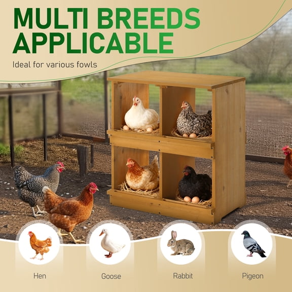 4 Compartment Wooden Chicken Nesting Box, Weather Resistant Laying Eggs Nest for Hens, Ducks, Geese and Rabbits, Rustic Farm Style Design