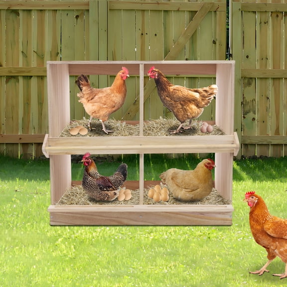 4 Compartment Wooden Nesting Boxes for Chickens, Solid Wood Hen Nesting Box with Perch & Guard, Ventilated Floor/Wall Mount Egg Laying Box for Hens, Ducks