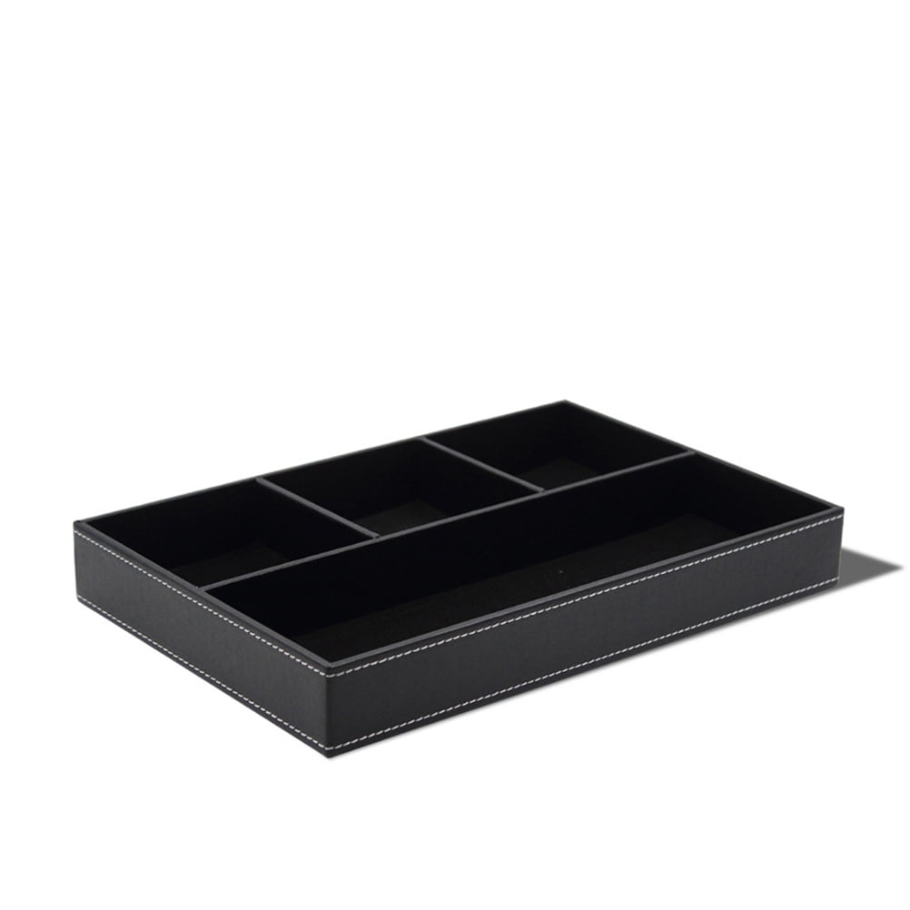 4 Compartments Leatherette Valet Tray Desk Dresser Top Organizer Box ...