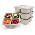 thumbnail image 1 of 4 Compartments Reusable Snack Container - Divided Bento Lunch Box For Meal Prep Food Storage Containers Travel Use(Beige-16.5X15.5X5.5Cm), 1 of 7