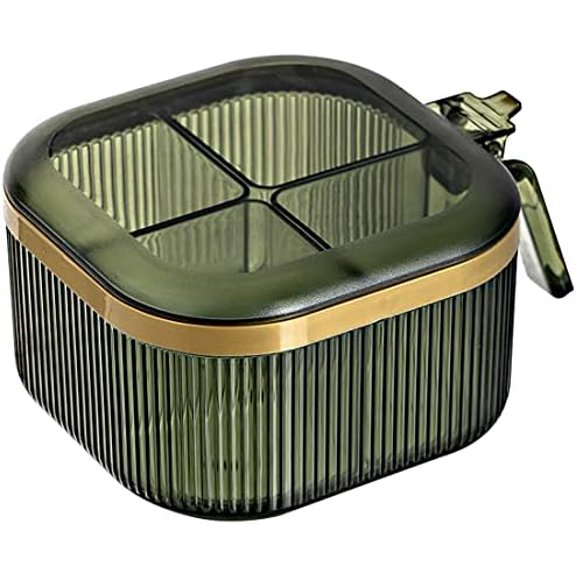 4 Compartments Seasoning Box With Lid,Clear Seasoning Storage Box Container,Seasoning Box with Cover and Serving Spoons,Kitchen Condiment Jars,Plastic Seasoning Box Set(Green)