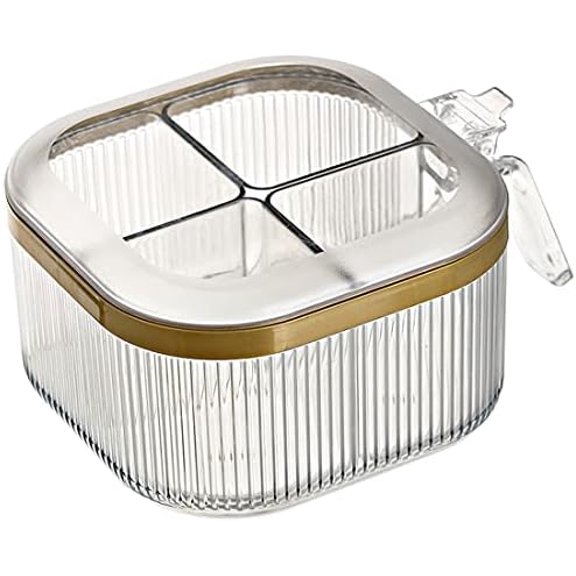 4 Compartments Seasoning Box With Lid,Clear Seasoning Storage Box Container,Seasoning Box with Cover and Serving Spoons,Kitchen Condiment Jars,Plastic Seasoning Box Set(White)