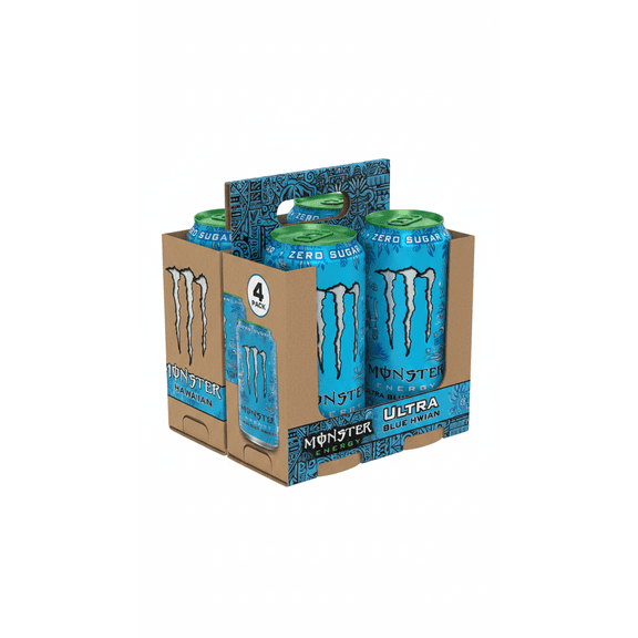 4 Con Monster Energy Ultra, Blue Hawaiian, Sugar Free Energy Drink, 16 Fl Oz