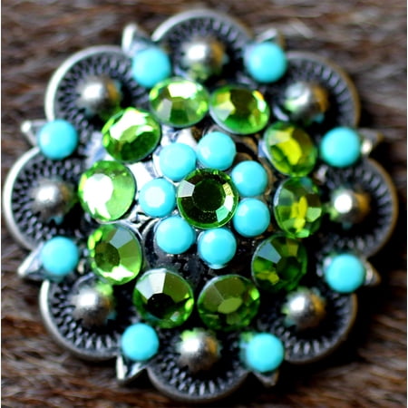 4 Concho Rhinestone Horse Saddle Bridle Tack Western Berry Turquoise Green CO30