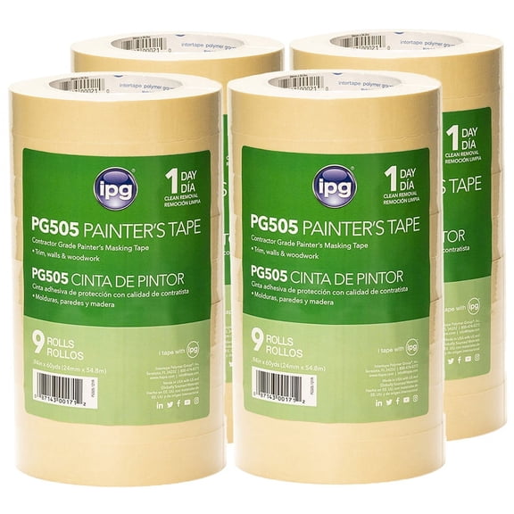 4 Contractor Packs of .94" x 60 yds Intertape PG505 Tan ProMask Masking Tape, 4 Contractor 9Packs