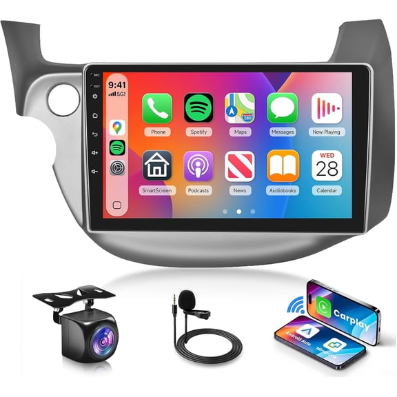 4 Core+64G Android 15 Car Stereo for Honda Fit 2008-2013 with Wireless Carplay Android Auto, 10.1 Inch Touch Screen Radio Support GPS/ 5G WiFi/Bluetooth/SWC+Backup Camera