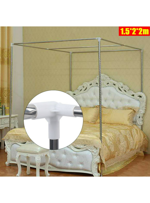 4 Corner Bed Canopy Frame Post Mosquito Net Support Frame Bracket Silver