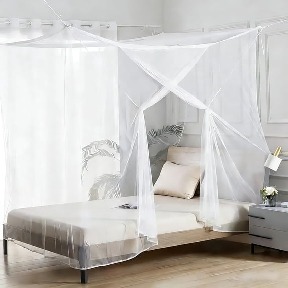 4 Corner Canopy Bed Curtains Mosquito Net, Rectangular Mesh Bed Drapes ...