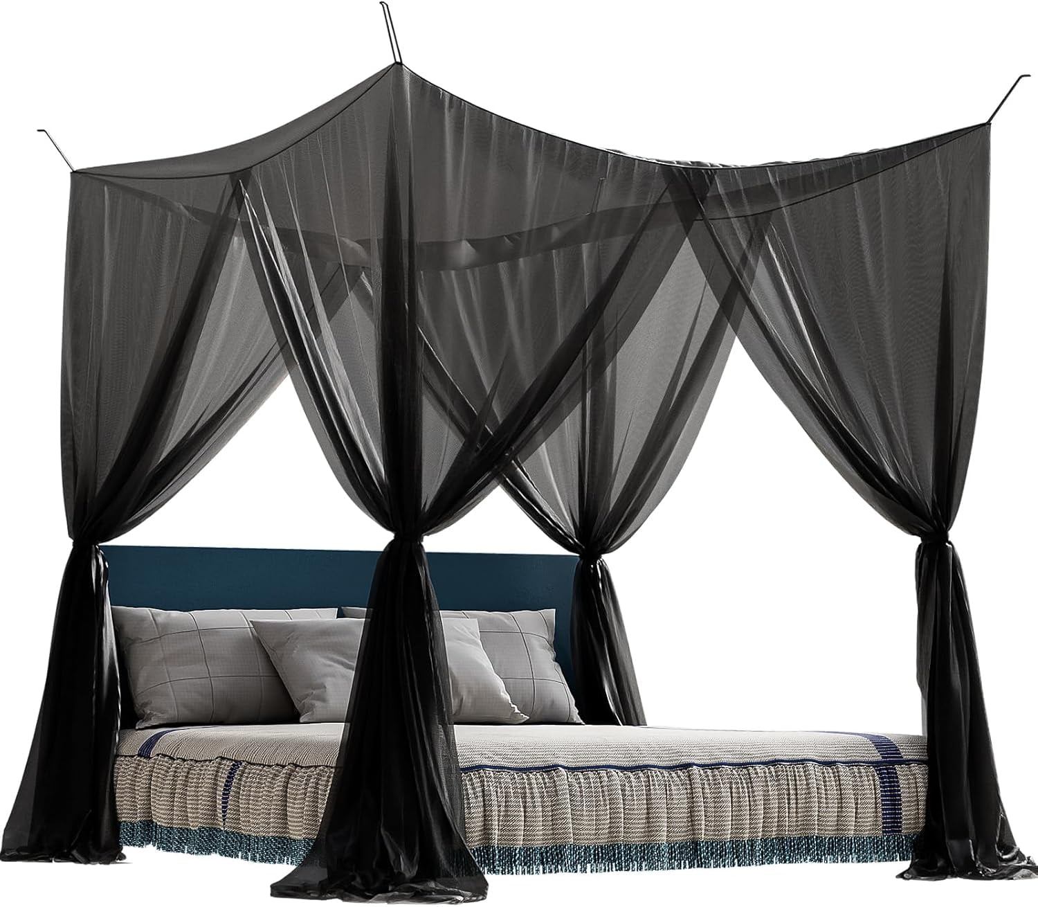 4 Corner Mosquito Net for Bed, Black Canopy Bed Curtains for Full Queen — free download