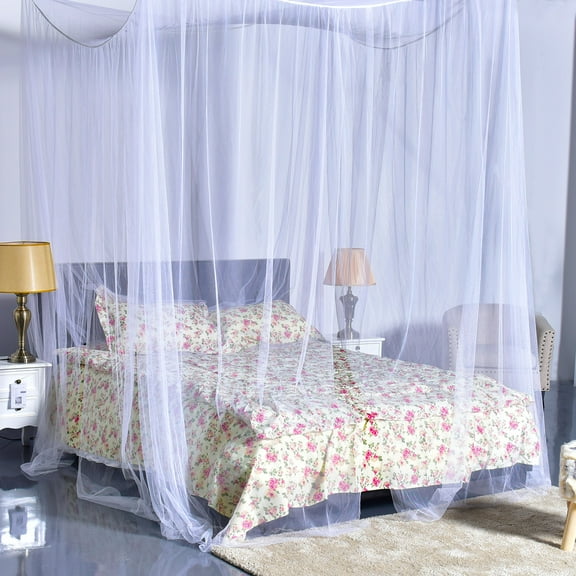 Costway 4 Corner Post Bed Canopy Mosquito Net Full Queen King Size Netting Bedding White