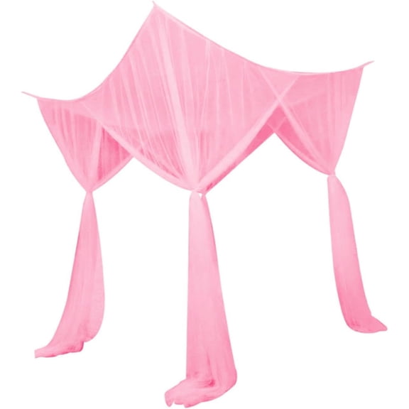 4-Corner Post Bed Canopy Net, Hanging Curtain for Bedroom Decor (Pink)