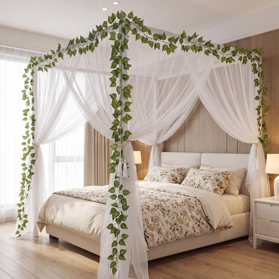 4 Corner Post Bed Canopy with Artificial Vines, 78.7W x 86.6D x 98.4H