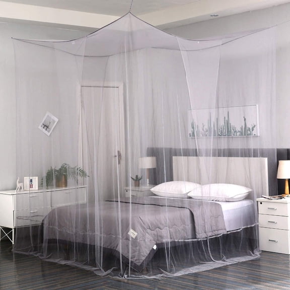 4 Corner Post Elegant Mosquito Net Curtain Bed Canopy for Full Queen King Size Bed,Suitable for Indoor Outdoor Net 47"x75"x55"- Blue
