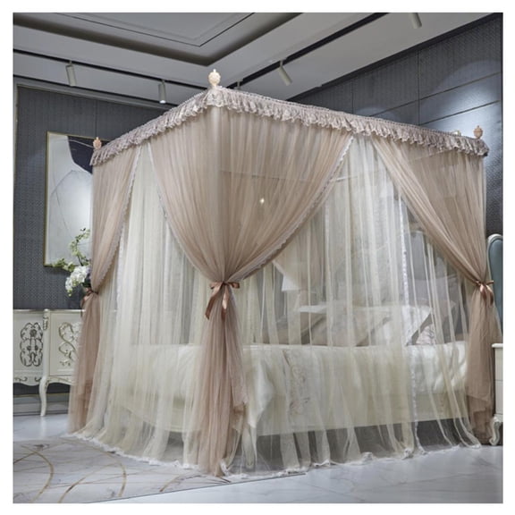 4 Corner Post Mosquito Net Curtains Bed Curtain Canopy Netting Mosquito Net Double Layer Sheer Mesh Canopies Drapes Detachable double layer
