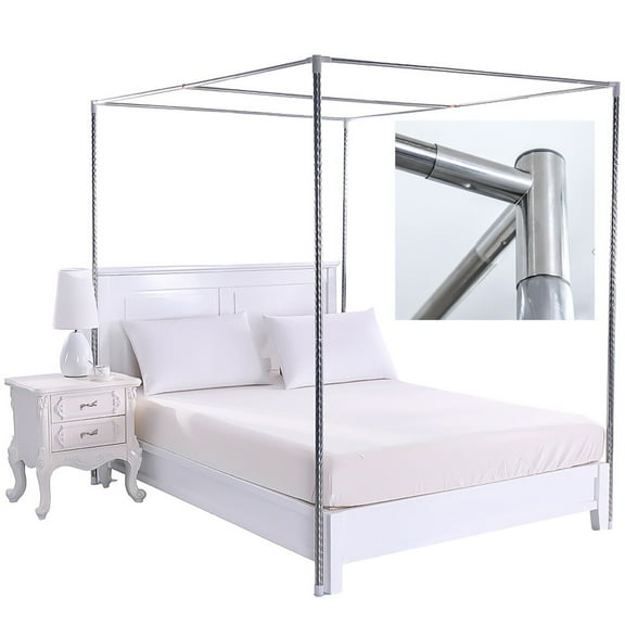 WOOW DEPOT 4 Corners Bed Mosquito Netting Canopy Frame Stainless Steel Post Twin Full Queen King Size