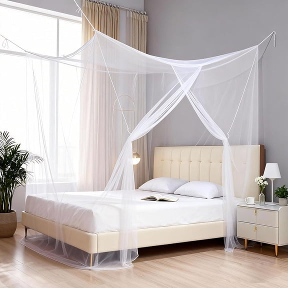 4 Corners Mosquito Net Princess Lace Poster Bedding Canopy Netting Full Sizes Netting White Bedding Home Decor Screen Tents for Camping