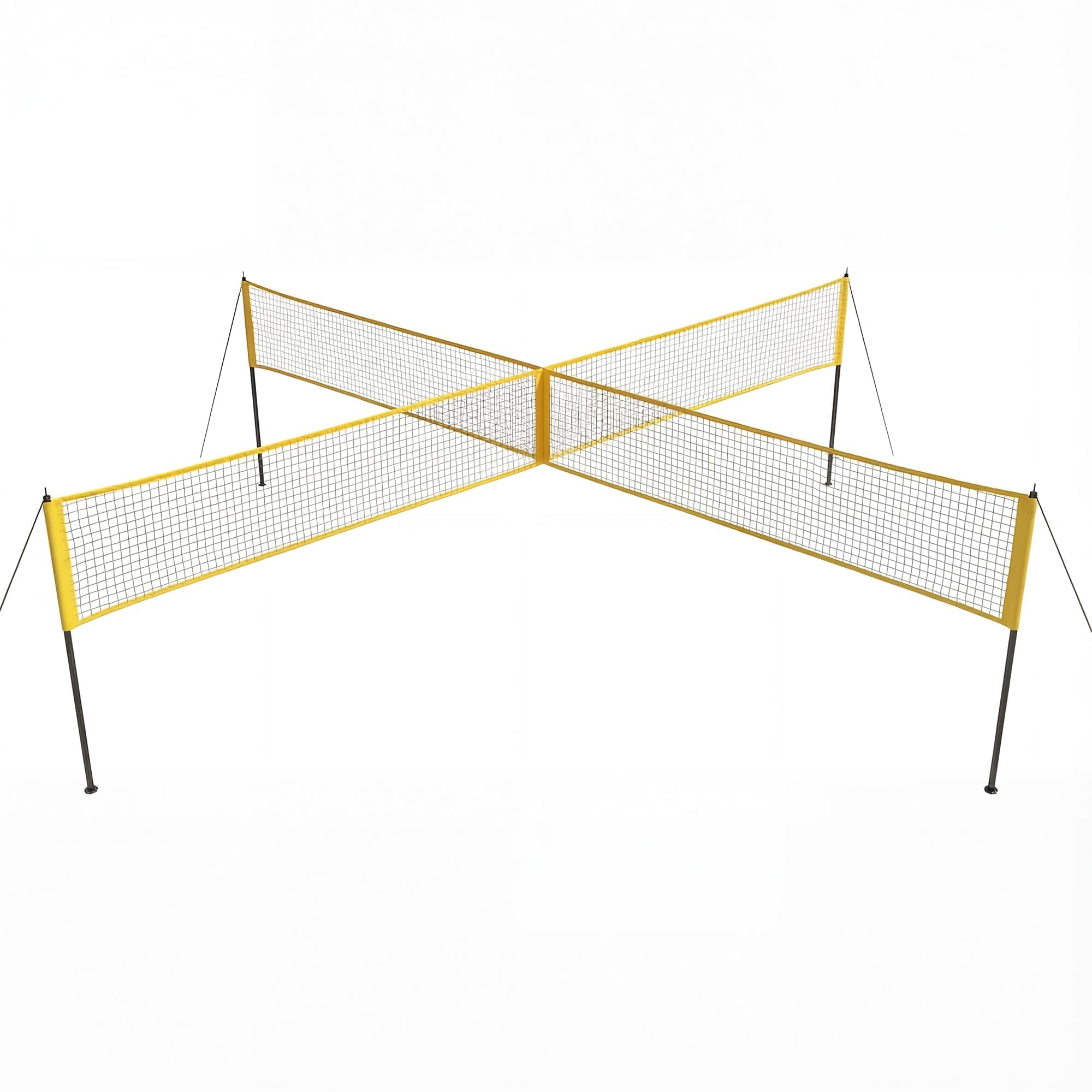 4-Corners Multi-Sport Net System, Portable Cross Net for Badminton, Tennis, Volleyball & Pickleball, Adjustable Height with Carry Bag for Backyard & Park
