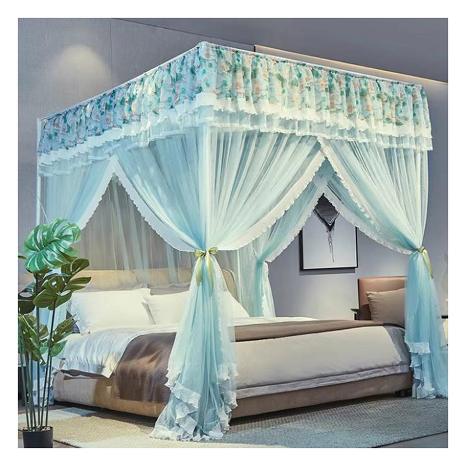 4 Corners Post Bed Curtain Canopy,3 Opening Mosquitos Net,Sheer Mesh ...