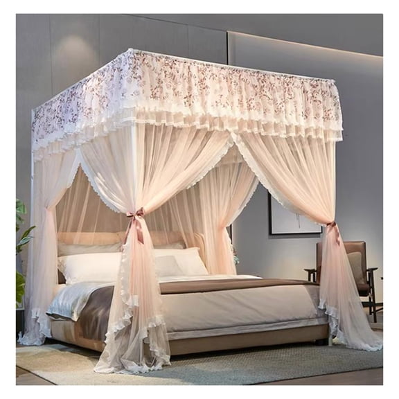 4 Corners Post Bed Curtain Canopy,3 Opening Mosquitos Net,Sheer Mesh Canopies Drapes Room Decor for Bedroom