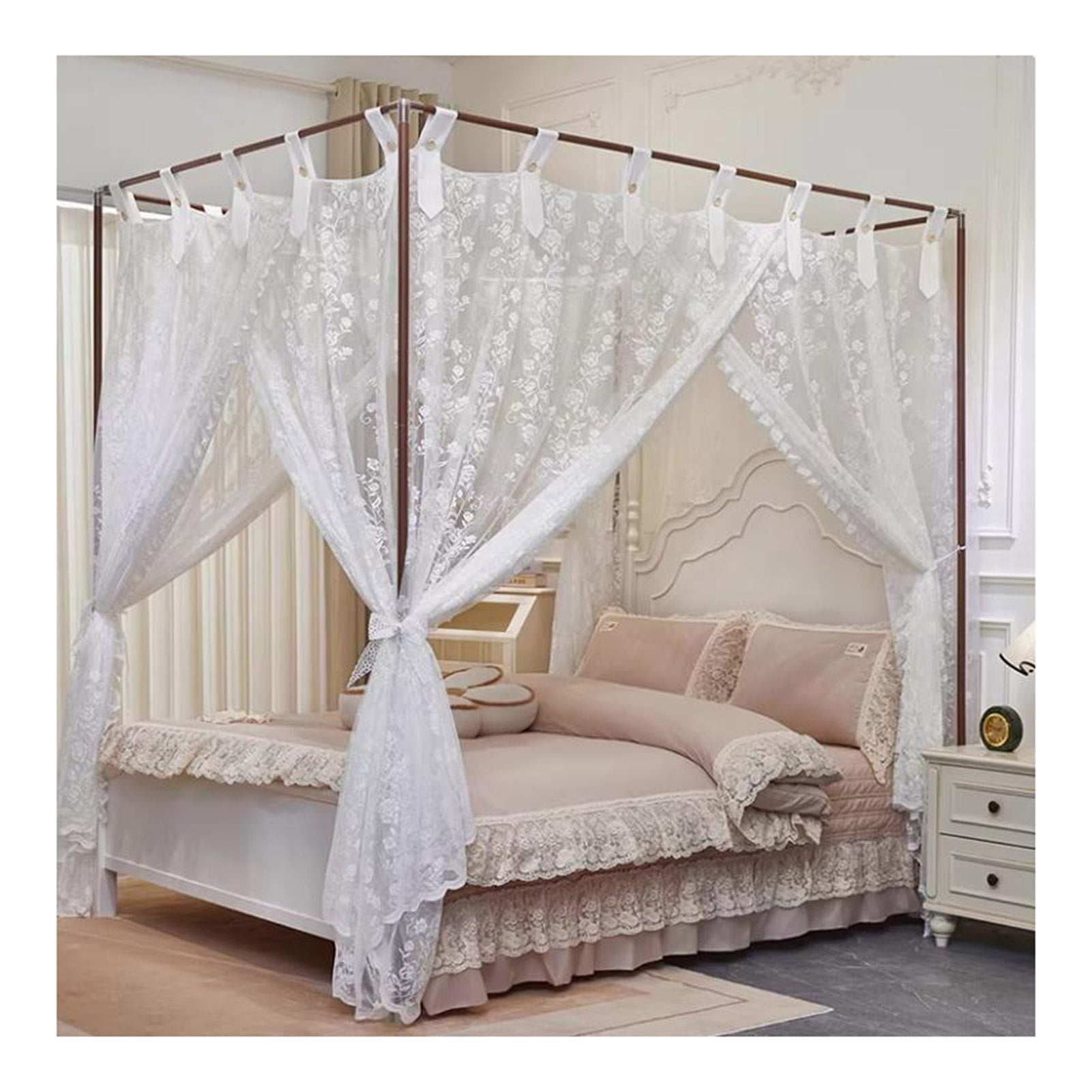 4 Corners Post Mosquito Net Curtains Bed Canopy,3-Opening Design,Cozy ...