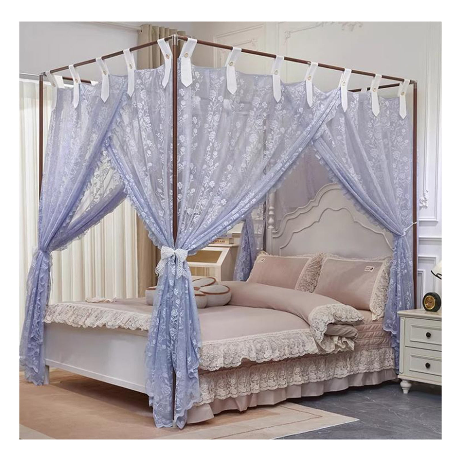 4 Corners Post Mosquito Net Curtains Bed Canopy,3-Opening Design,Cozy ...