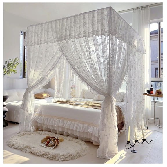 4 Corners Post Princess Canopy Bed Curtains Mosquito Net Bed Drapes Play Tents Room Decoration for Indoor Outdoor