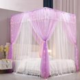 thumbnail image 1 of 4 Corners Post Ruffle Princess Bed Canopy Curtain-Double Layer Cozy Drape Netting 4 Opening Mosquito Net for Girls Adults Bedroom Decoration (Double-Purple, 59" W*82" L*82"*H/(Queen)), 1 of 14
