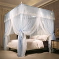 thumbnail image 1 of 4 Corners Post Ruffle Princess Bed Canopy Curtain-Double Layer Cozy Drape Netting 4 Opening Mosquito Net for Girls Adults Bedroom Decoration (Gray/White,47" W*78" L*82" H/Twin), 1 of 14