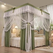 4 Corners Post Solid Color Bed Canopy Curtain Double Layer-Curtain & Ruffle Princess Mosquito Net 4 Opening Netting for Girls Teens Or Adults Bedroom Decoration, Sage, Queen