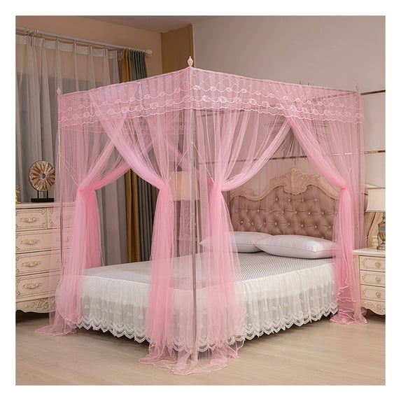 4 Corners Princess Bed Canopy Curtain Mosquito Net Tent Three Side Opening Canopy Netting for Bedroom without Mosquito Net Holder