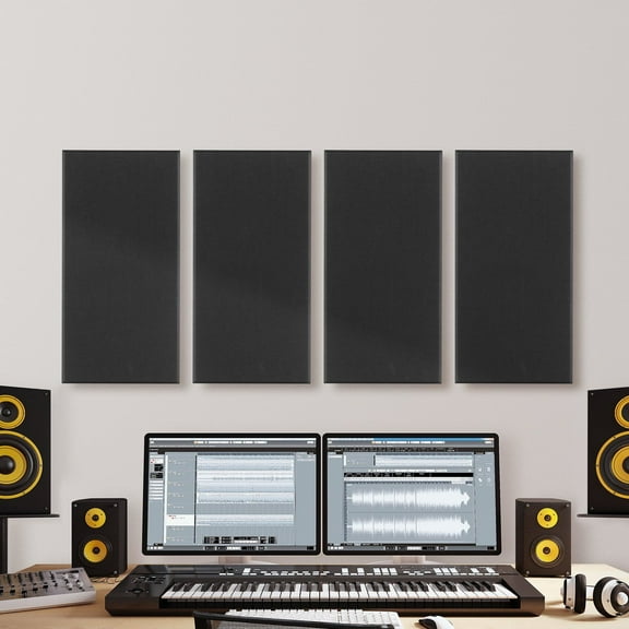 4 Count 2 Inch Thick Acoustic Foam Panels 23.6 x 11.8 Inch Black Self-Adhesive Sound Deadening Wall Coverings