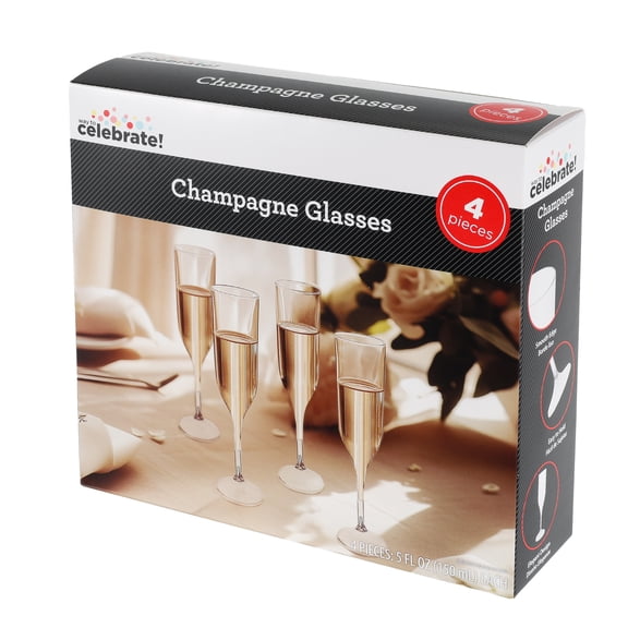 4 Count, 5 FL OZ Clear Plastic Champagne Glasses, by Way To Celebrate