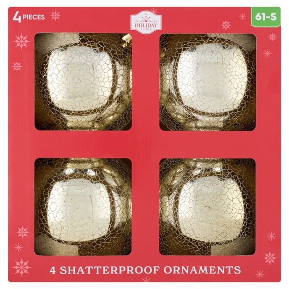 4-Count Champagne Mercury-Style Ball Shatterproof Christmas Ornaments, 6", by Holiday Time