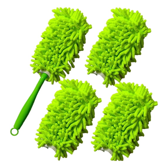 4 Count Chenille Dust Duster Refills With Handle, Microfiber Duster For Cleaning Furniture, Blinds, Ceiling Fans, Foldable & Detachable, Reusable & Washable For Home Household Use