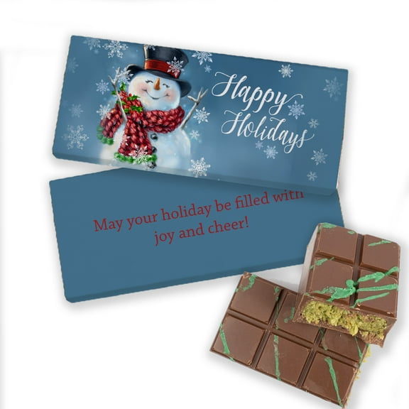 4 Count Christmas Dubai Chocolate Bar Party Favors For Gifting, Stocking Stuffers & More - Happy Holidays Jolly Snowman (0.95lb)