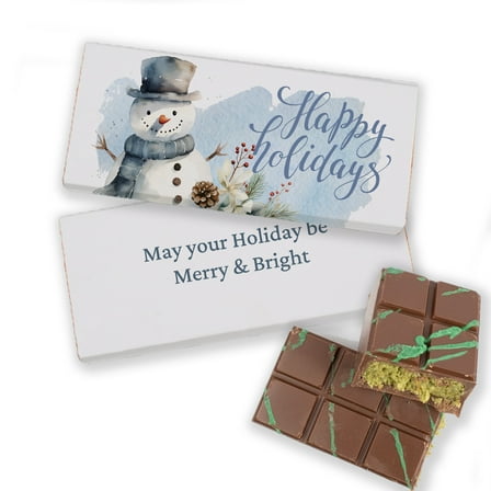4 Count Christmas Dubai Chocolate Bar Party Favors For Gifting, Stocking Stuffers & More - Happy Holidays Snowman (0.95lb)