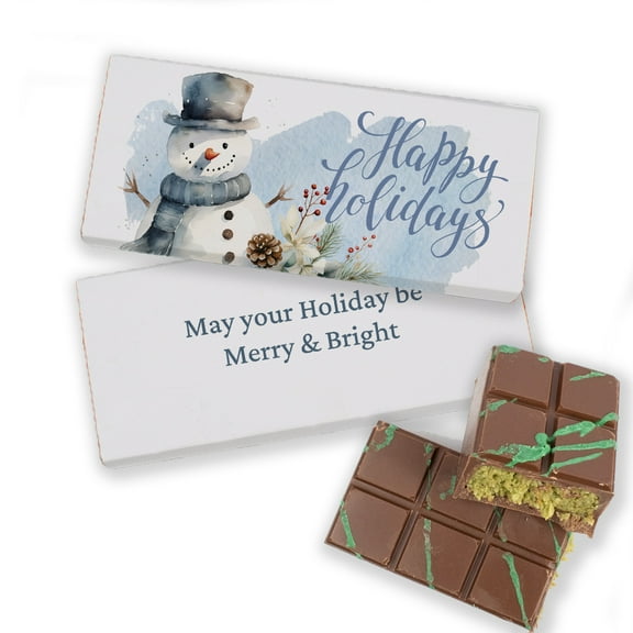 4 Count Christmas Dubai Chocolate Bar Party Favors For Gifting, Stocking Stuffers & More - Happy Holidays Snowman (0.95lb)