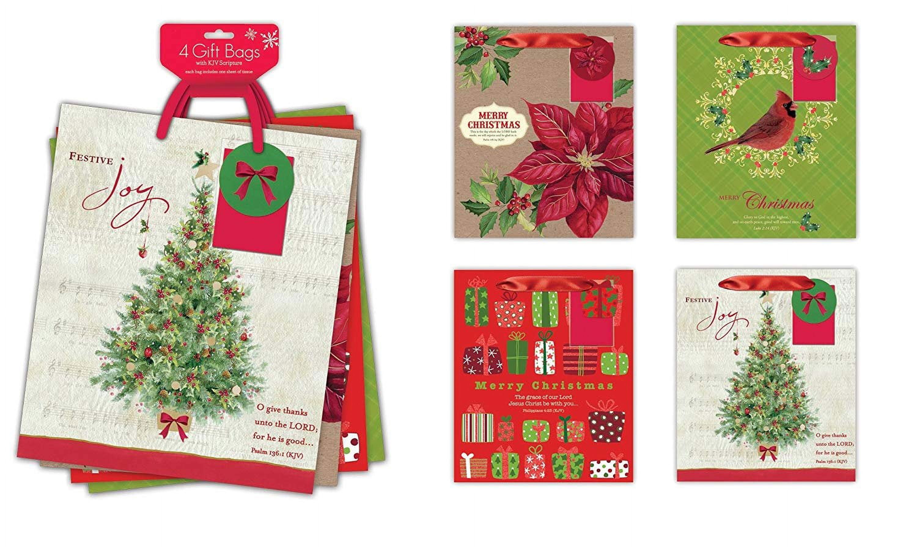 4 Count Christmas Large Gift Bags with Tissue, Religious Gift Bags w