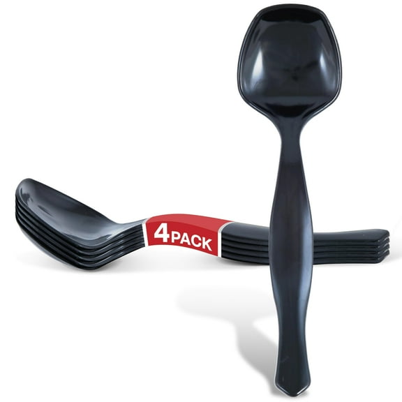 4 Count Disposable Serving Spoons, Black Plastic Serving Spoons for Catering Weddings, Holiday Parties, and More, Large Plastic Serving Utensils for Buffet, Party Spoons, Stock Your Home