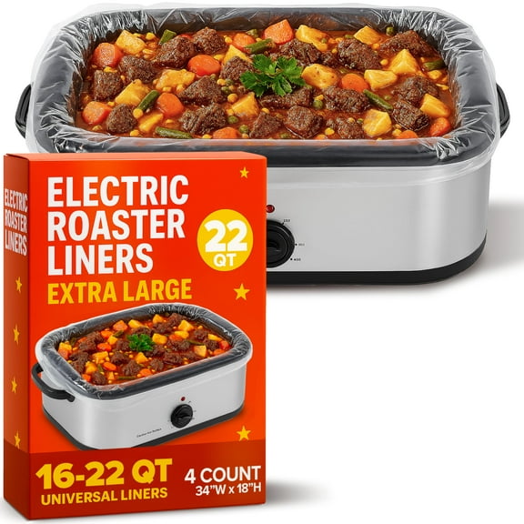 4 Count Extra Large Roaster Liners, Fits 1622 Qt Oval Roasters, Disposable Rip-Resistant Slow Cooker Bags with Gusset
