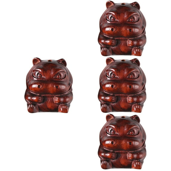 RENACLIPY Hippo Wooden Carving Statue Set of 4 Coffee Table Desktop Ornaments Home Decor