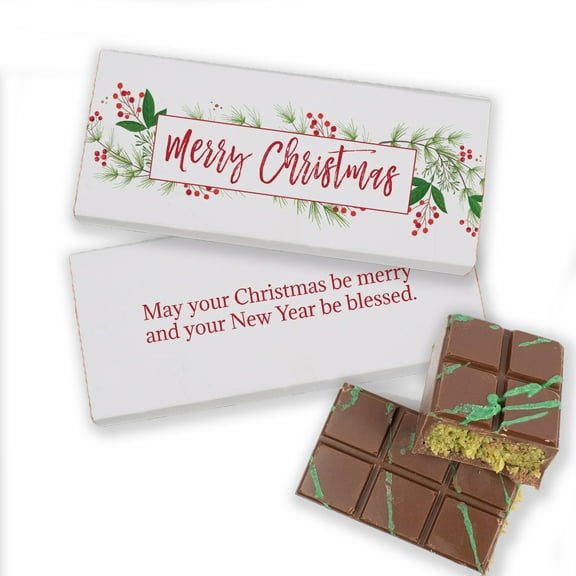 4 Count Holiday Dubai Chocolate Bar Party Favors For Gifting, Stocking Stuffers & More - Botanical Merry Christmas (0.95lb)