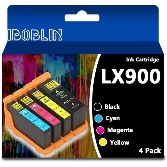 4 Count LX900XL Ink Cartridge Set with Matching Chip Reference 53422 53423 53424 53425 Compatible with Primera LX900 Color Label Printers, BK/C/M/Y
