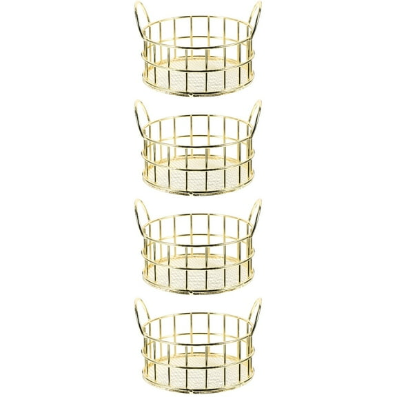 4 Count Metal Storage Basket Mini for Wicker Round Wire Golden