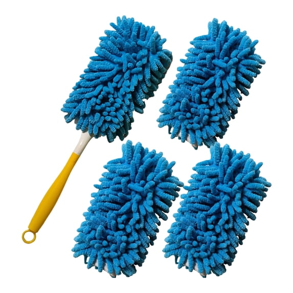 4 Count Microfiber Duster Refills With Handle, Foldable Detachable Chenille Dust Cleaning Brush For Furniture, Blinds, Ceiling Fans, Reusable & Eco-Friendly For Home Cleaning