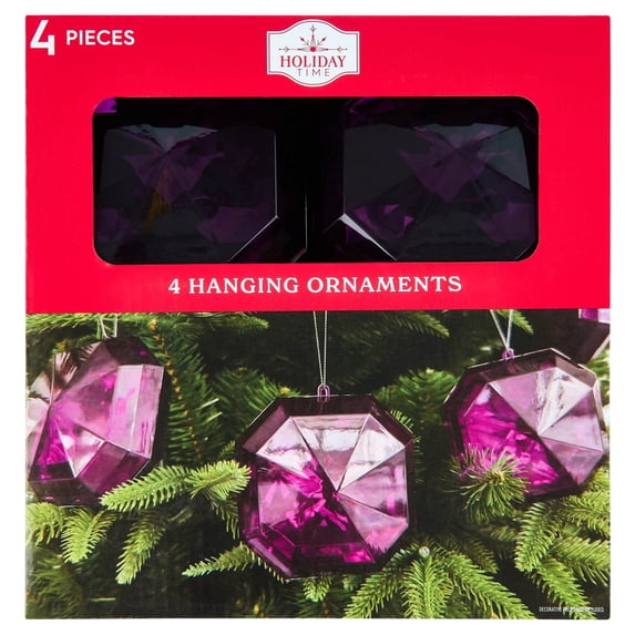 Holiday Time, 4-Count Purple Square Gem Christmas Ornaments, 4 ...