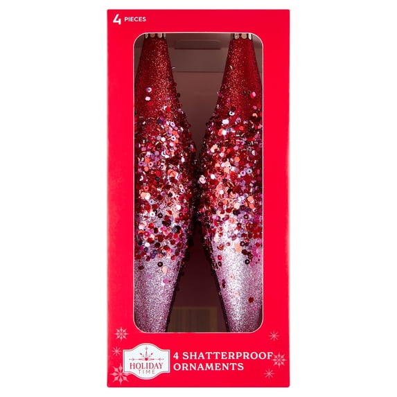 Holiday Time, Red Glitter Ombre Shatterproof Ornaments, Plastic ...
