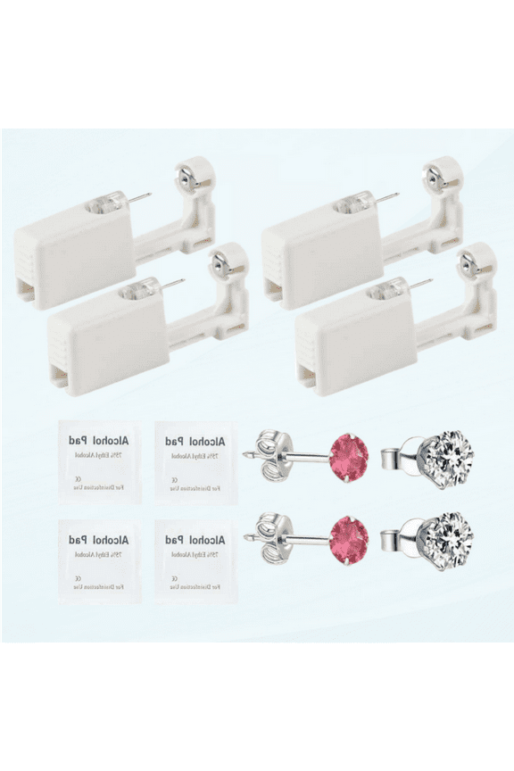 4 Count Self Ear Piercing Gun Kits inside Piercing Earrings Disposable Safety 1/100 With Moment Tool With Ear Stud Pierce Kit 253+272